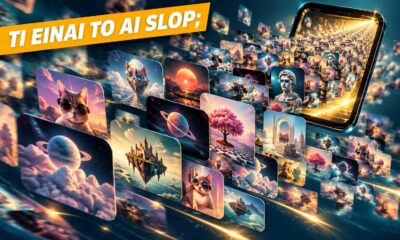 AI slop: ενδεικτική εικόνα AI με επαναλαμβανόμενες εικόνες γύρω από κινητό