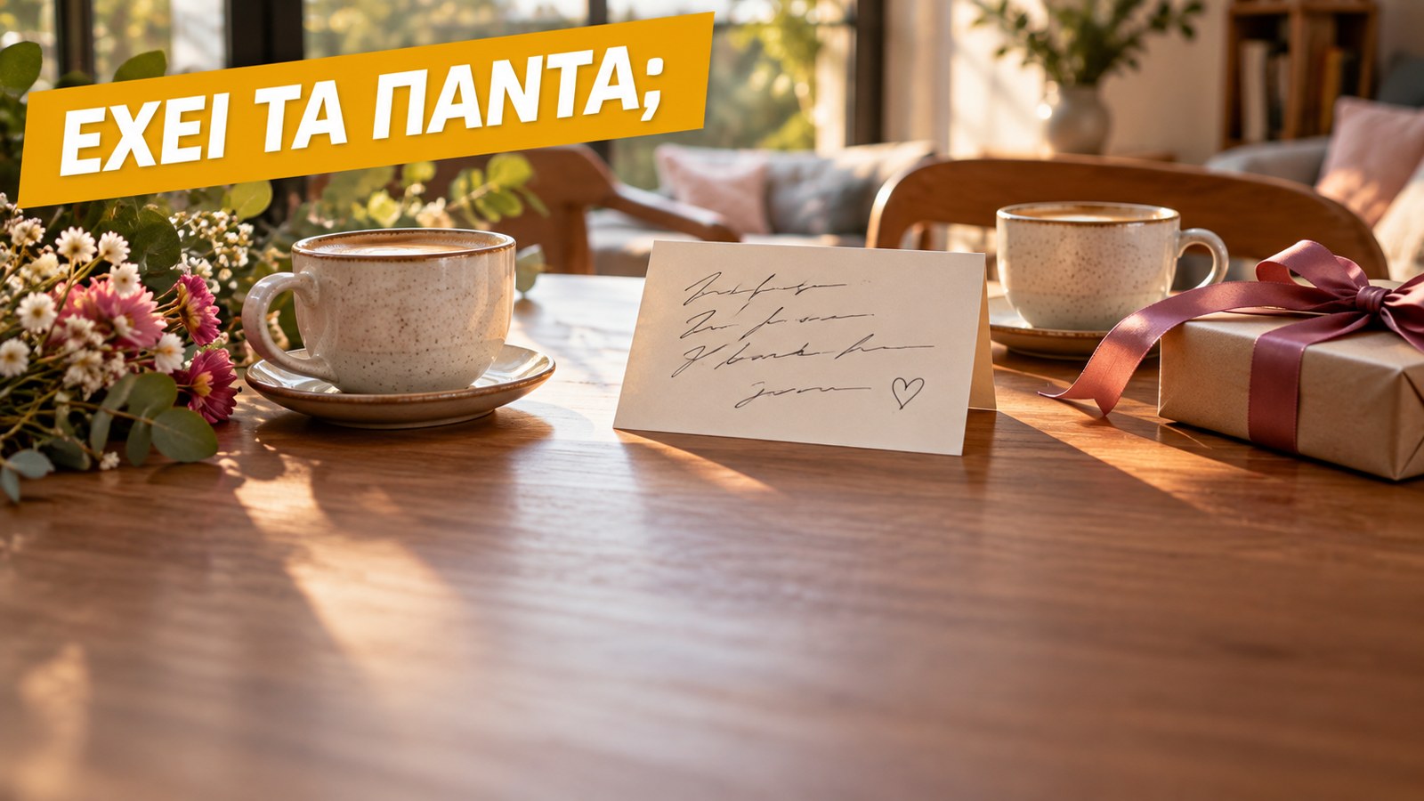 Δώρο για κάποιον που τα έχει όλα: εικονογράφηση AI με πρόσκληση και δύο φλιτζάνια